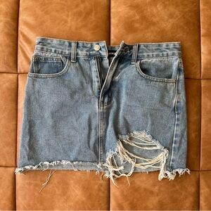 Momokron Distressed Jean Mini Skirt